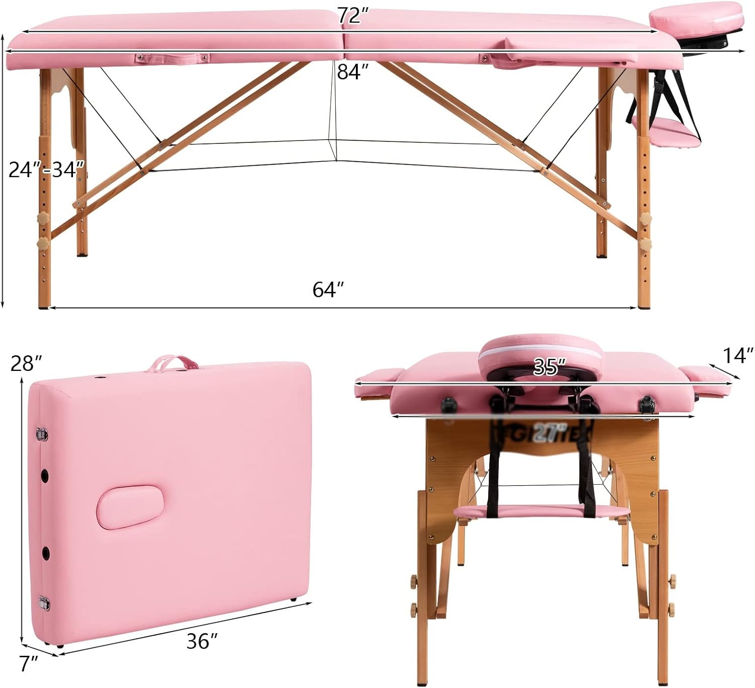 84" L Portable Massage Table Adjustable Spa Bed Tattoo w/Carry Case