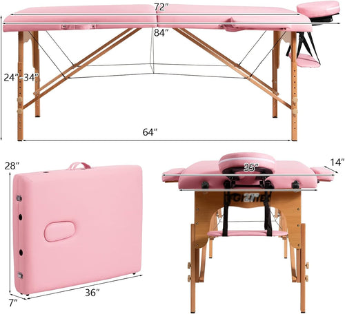 84" L Portable Massage Table Adjustable Spa Bed Tattoo w/Carry Case