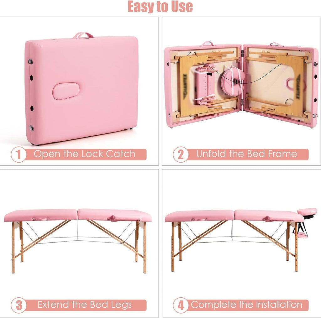 84" L Portable Massage Table Adjustable Spa Bed Tattoo w/Carry Case